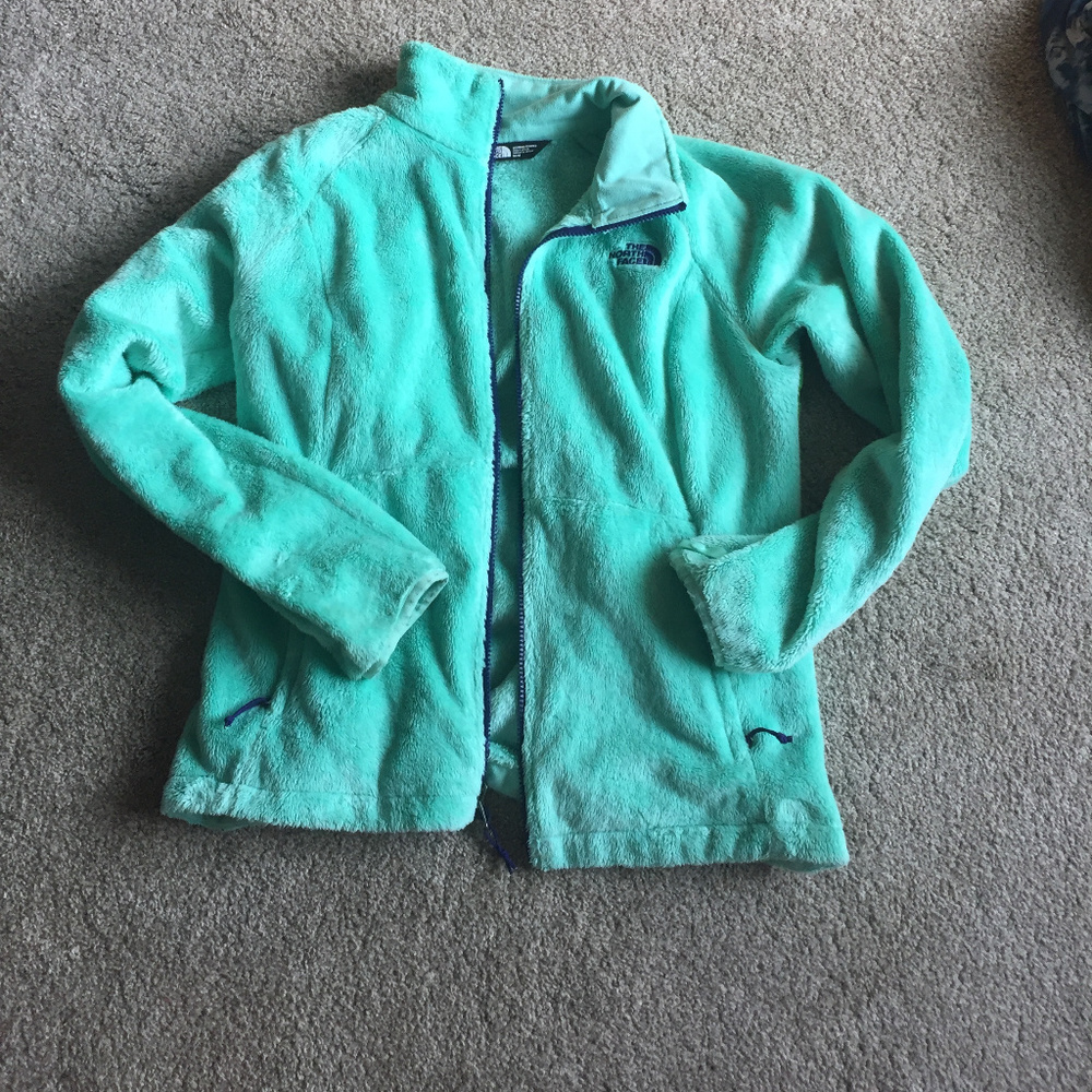 North Face mint fuzzy zip up jacket medium fleece